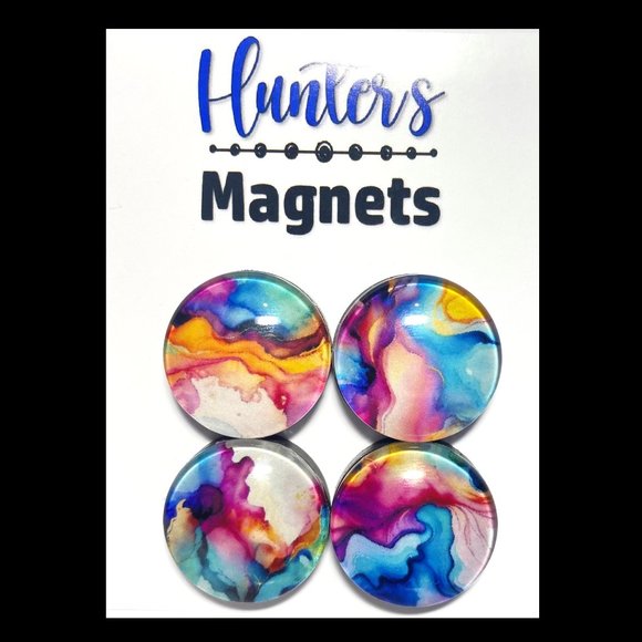 Set of 4 Glass Alcohol Ink Tie Dye - Refrigerator Kitchen Whiteboard - Picture 1 of 3